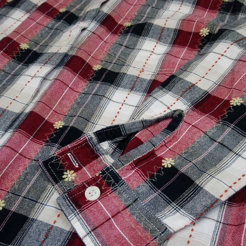 Embroidered Plaid Button Down Top - image 2